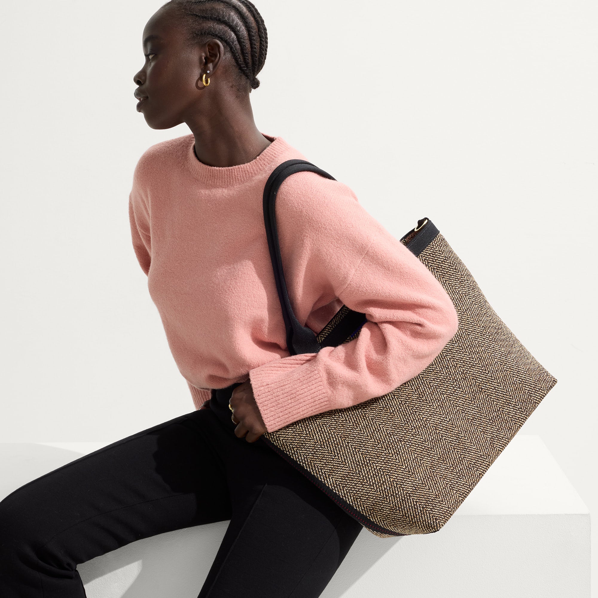 The Lightweight Zip Tote - Cacao Herringbone