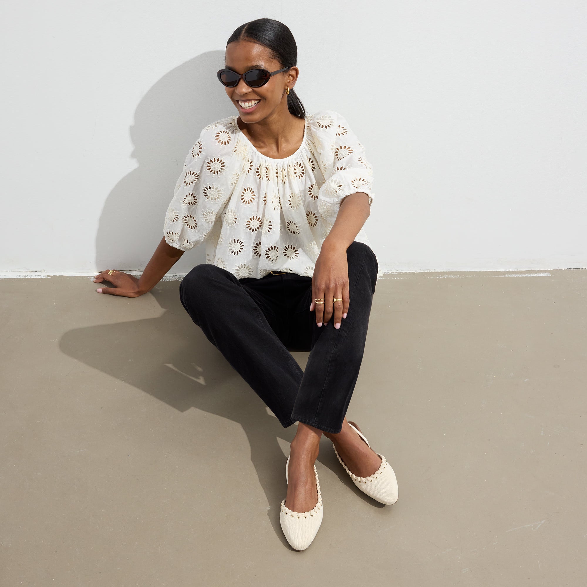 The Almond Slingback - Eyelet Ivory